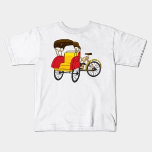 Pedicab rickshaw cartoon illustration Kids T-Shirt